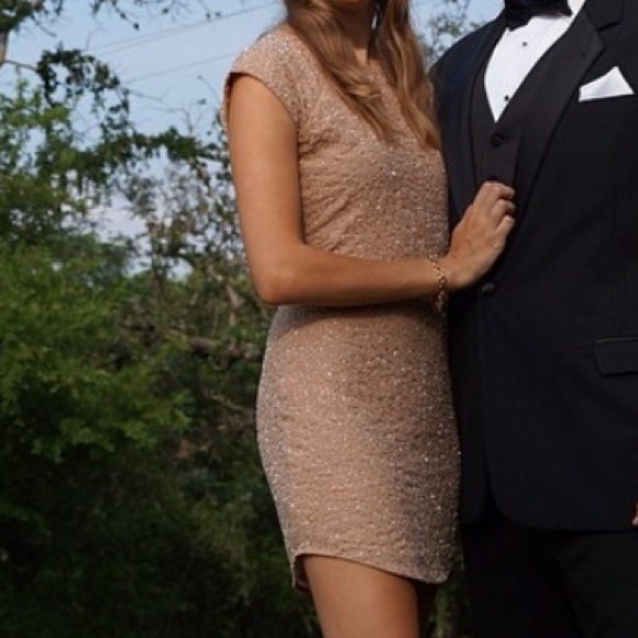 Tan sequin tight formal dress