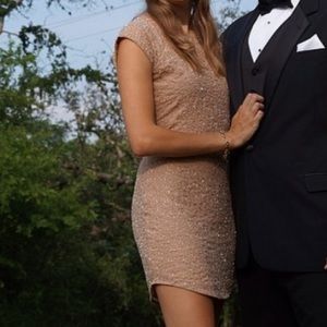 Tan sequin tight formal dress