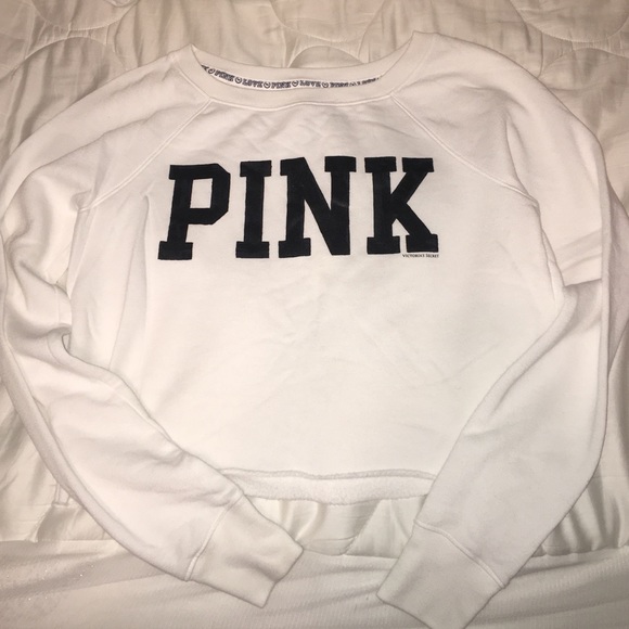 PINK white long sleeve crop