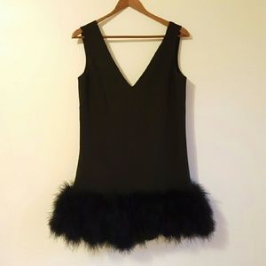 Black BCBG feather trim dress