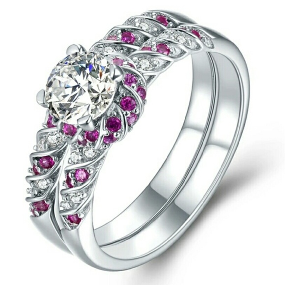 Jewelry - NWOT Pink & White Cathedral 925 Wedding Set Size 6