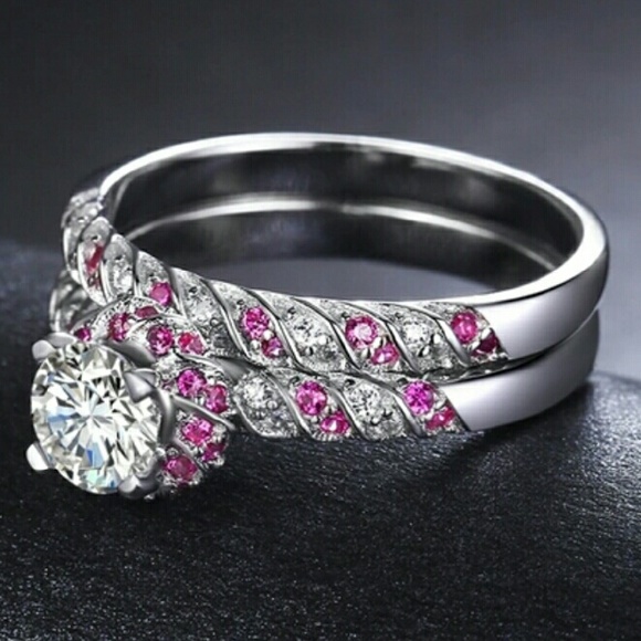 NWOT Pink & White Cathedral 925 Wedding Set Size 6 - Picture 2 of 4