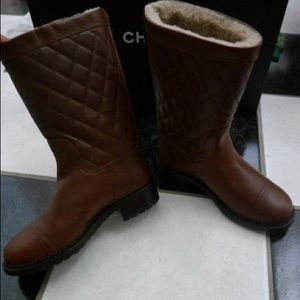 Chanel 13A Quilted Leather Shearling Biker Boots