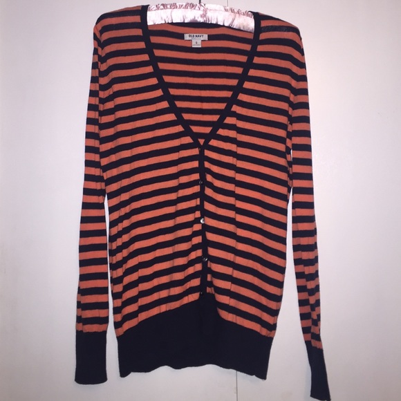 Old Navy Cardigan striped 5 button orange and navy