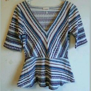 Anthropologie deletta peplum stripe floral top