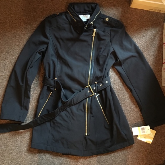 michael kors black jacket with gold zipper