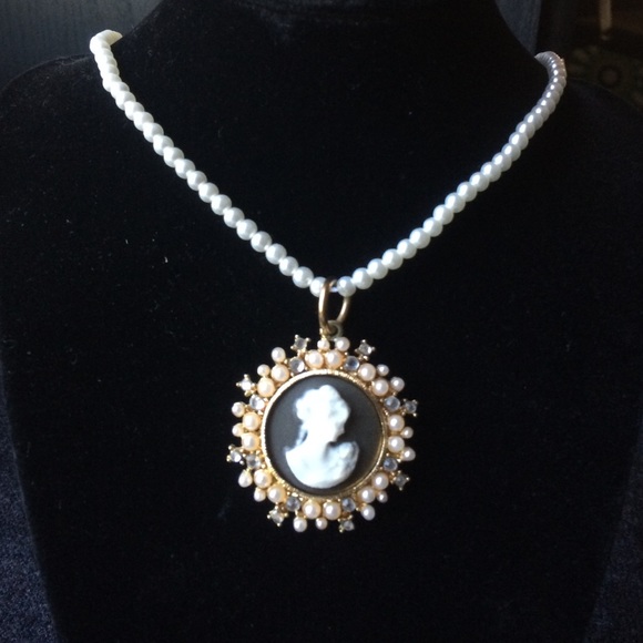 Cameo and Pearls Statement Necklace and Pendant