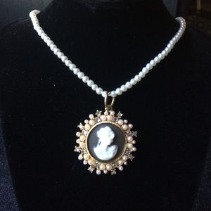 Cameo and Pearls Statement Necklace and Pendant