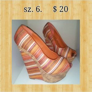 Orange striped wedges with cork size 6 $20