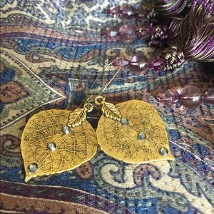 Leaf Earrings in Black Rubbed & Antique Gold