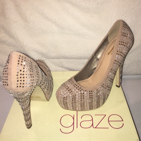 Tan jeweled heels