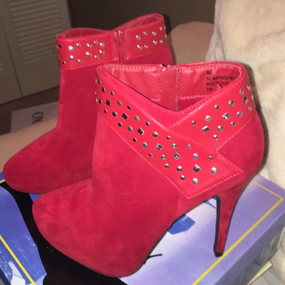 Red studded booties