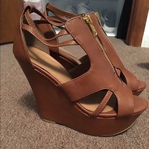 Brown wedges w/ gold zipper (lightly worn)