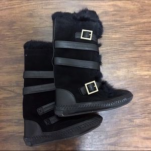 Tory Burch black rabbit fur boots