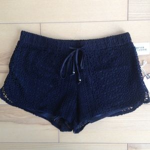 Forever 21 black crochet shorts with satin lining