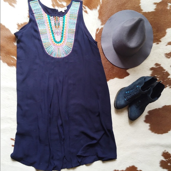 Thyme & Honey Navy Embroidered Dress Size M