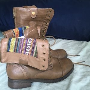 Brown leather combat boots