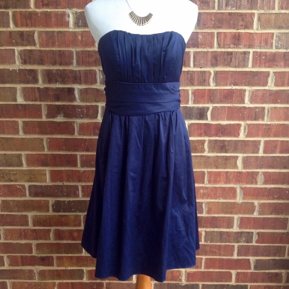 Strapless deep navy dress with pockets