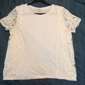 LOFT Lace Sleeve & Side Tee