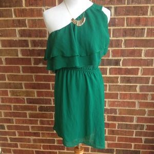 One shoulder kelly green ruffle dress