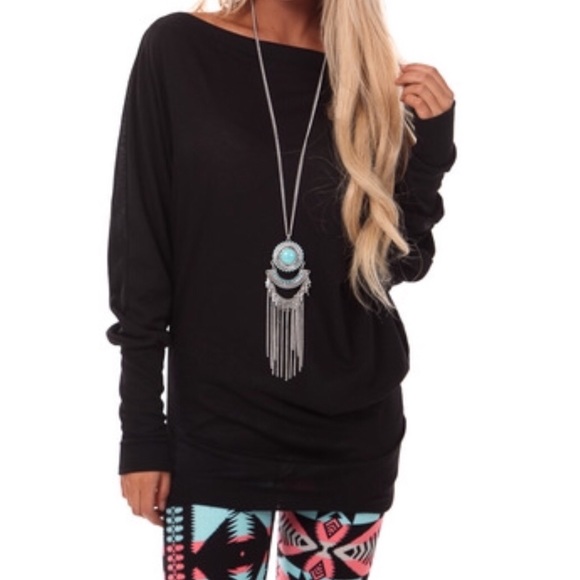 Boutique Tops - Black Dolman Tunic Top S M L