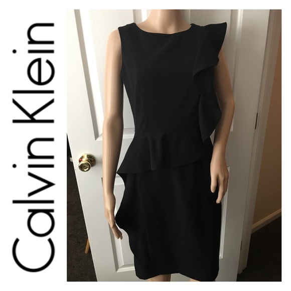 calvin klein black ruffle dress