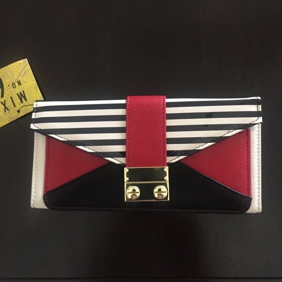 Striped wallet with red and gold accents