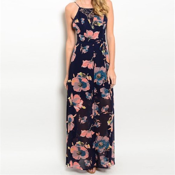 Navy and Floral Maxi Dress