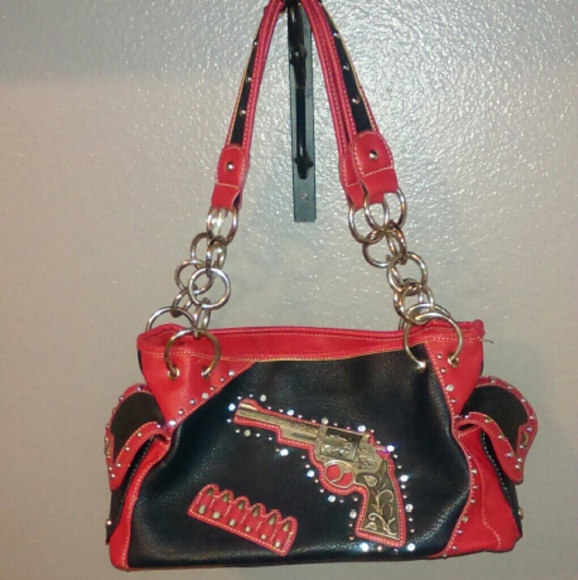 Navy & Red Montana West Purse w/ Gun & Bullets
