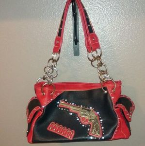 Navy & Red Montana West Purse w/ Gun & Bullets