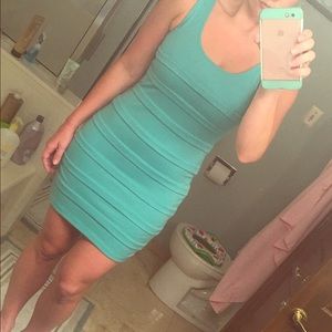 Ribbed turquoise mini dress