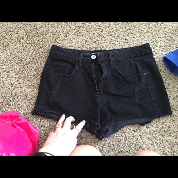High wasted black denim shorts