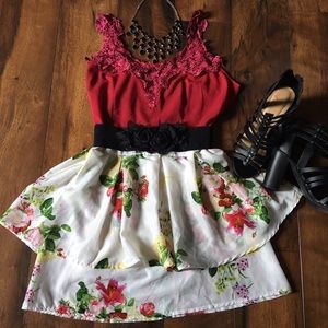 💋red lace floral print dress 💋