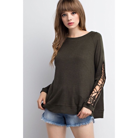 likeNarly Tops - •LAST• Name the Day Olive Crochet Top
