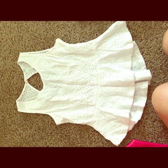 Peplum white tank top eyelet pattern