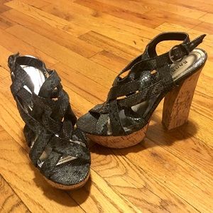 Charcoal snakeskin wedges