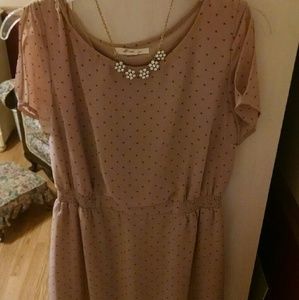 Open shoulder polka dot pink dress