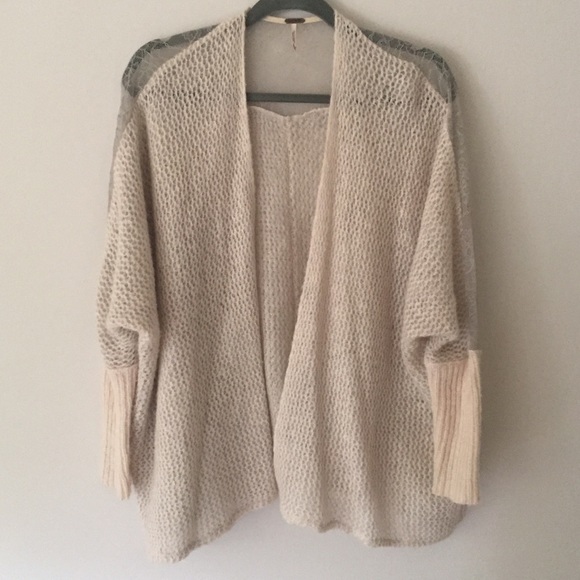 Free People Tan Lace Cardigan Sweater Size S