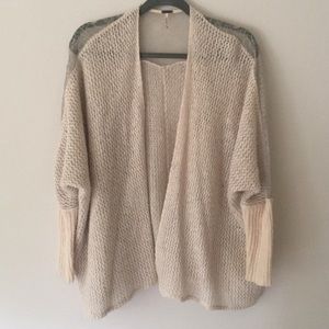 Free People Tan Lace Cardigan Sweater Size S