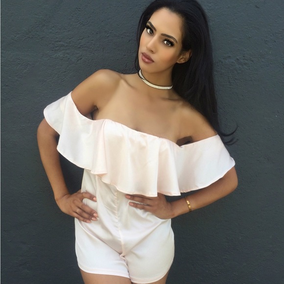 Knock Out Off Shoulder Satin Romper