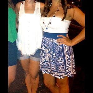 Blue pattern Strapless dress