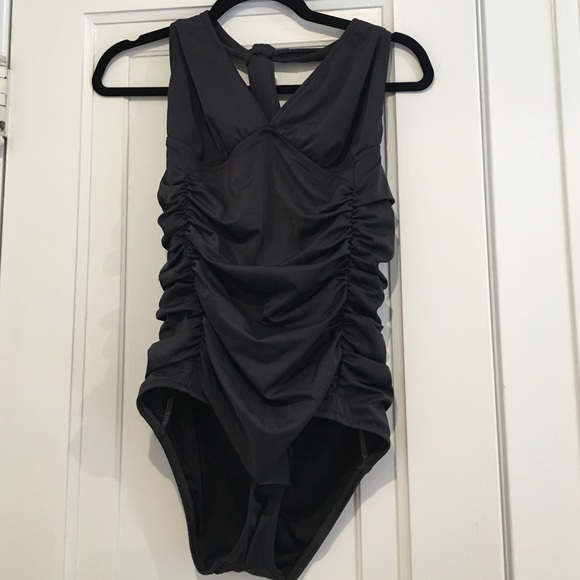 J. Crew D Cup Ruched Halter Swim Suit Charcoal 10