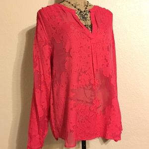 Long sleeve sheer in places Color: pinkish salmon