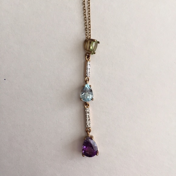 DONATED - Gold Necklace w/ 3 Teardrop Jewels