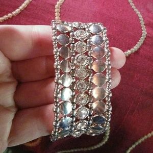 Silver and crystal beaded cuff bracelet