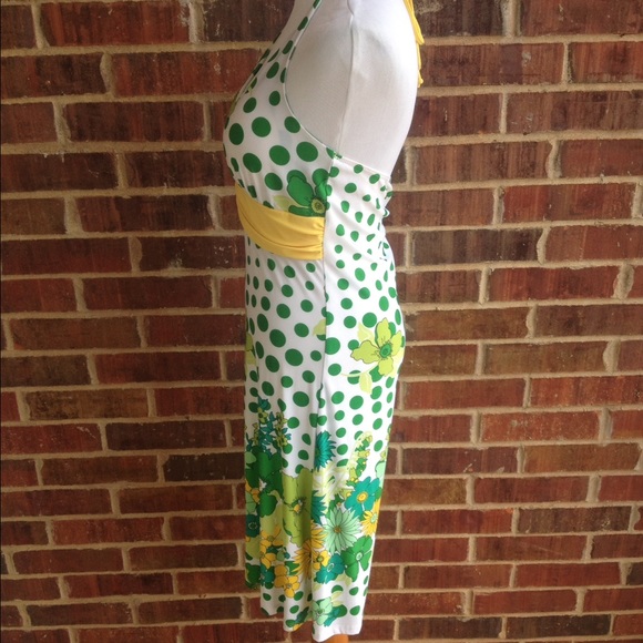 Colorful dress with bold yellow and green pattern - Picture 3 of 4