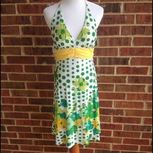 Colorful dress with bold yellow and green pattern