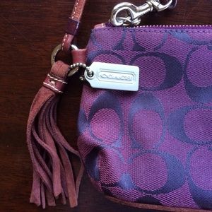 Genuine Coach Purple & Brown Cloth/Suede Wristlet.