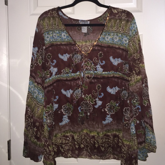 Unique gypsy boho hippie bell sleeve top XL