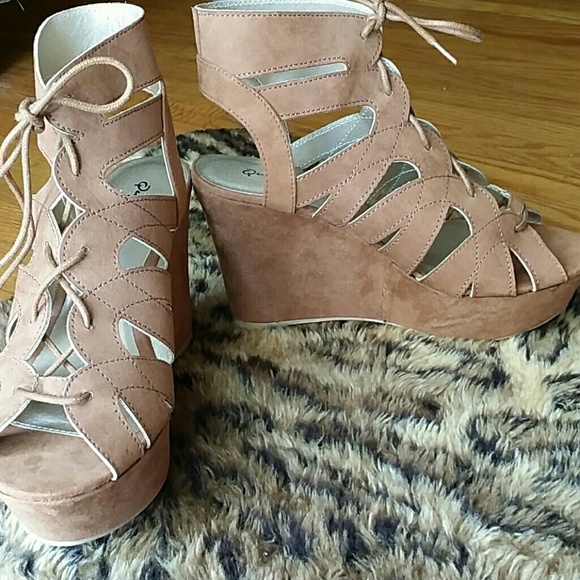 faux suede tan wedges